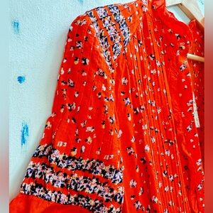 Free People Printed Maxi Boho Dress orange with subtle ruffle details! BRAND NEW